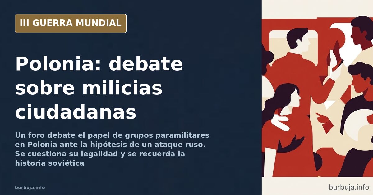 Mapa de Polonia con siluetas de equipo militar y columnas de humo en el horizonte este