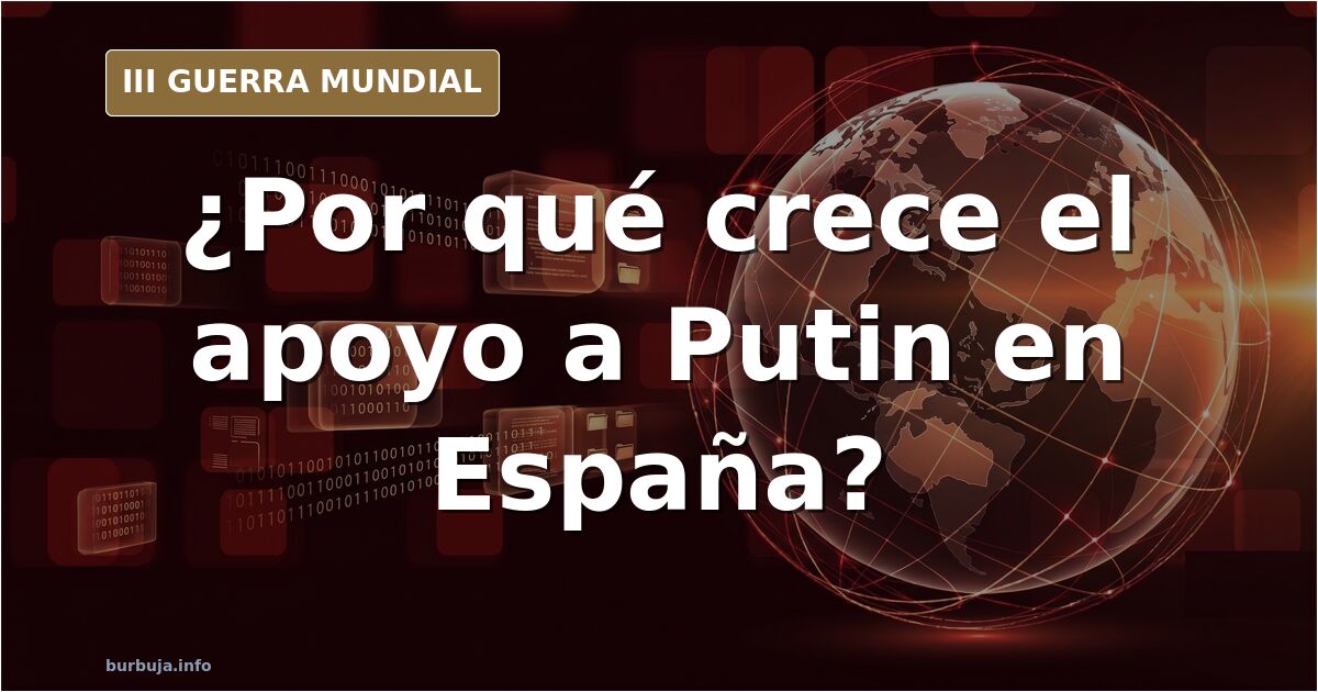 Mapa de Europa con siluetas de equipamiento militar y humo en el horizonte, ilustrando el apoyo a Putin en España
