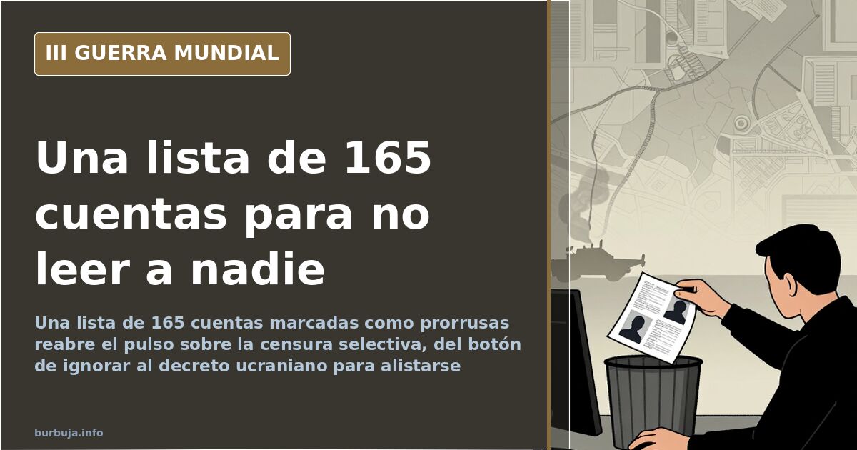 Ilustración documental desaturada sobre la lista de cuentas prorrusas para ignorar y su eco