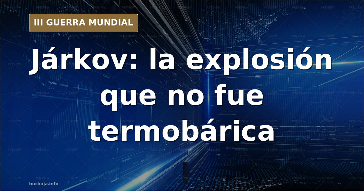 Silueta de un almacén militar en la región de Járkov con columna de humo al fondo y bombas termobáricas sobre un mapa de Ucra