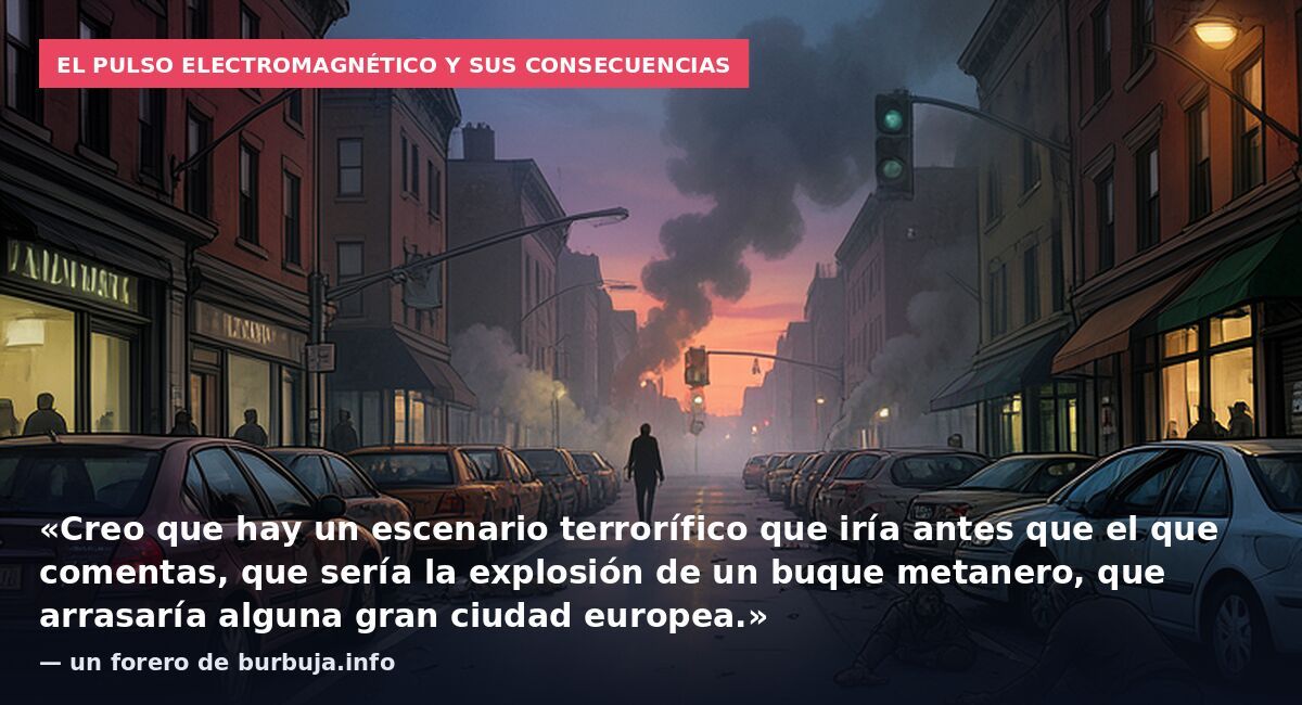 El pulso electromagnético y sus consecuencias: «Creo que hay un escenario terrorífico que iría antes que el que comentas, que sería la explosión de un buque metanero, que arrasaría alguna gran ciudad europea.» — un forero de burbuja.info