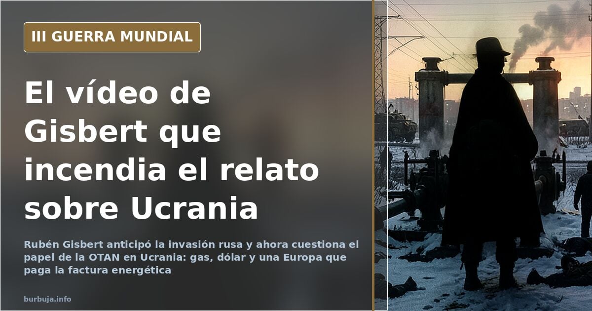 Analista frente a cámara en plató oscuro con mapa de Europa del Este y siluetas de equipamiento militar al fondo