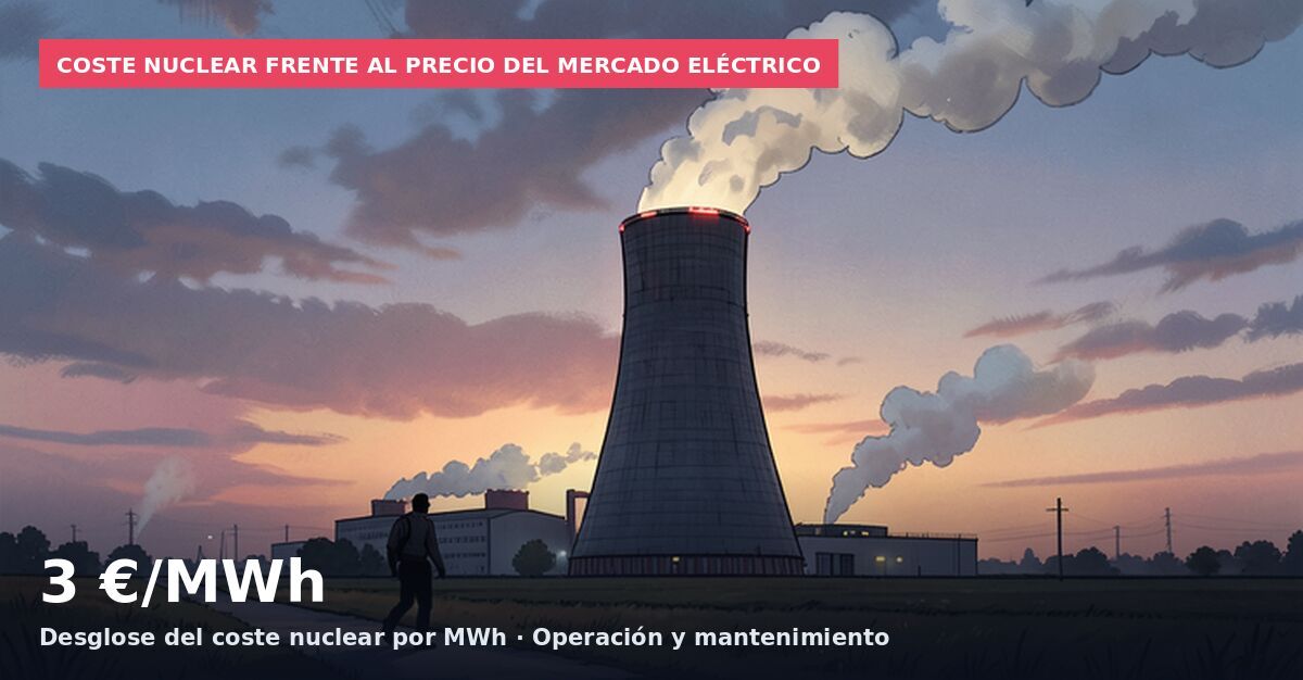 Coste nuclear frente al precio del mercado eléctrico: 3 €/MWh Desglose del coste nuclear por MWh · Operación y mantenimiento