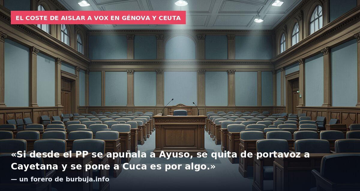 El coste de aislar a Vox en Génova y Ceuta: «Si desde el PP se apuñala a Ayuso, se quita de portavoz a Cayetana y se pone a Cuca es por algo.» — un forero de burbuja.info