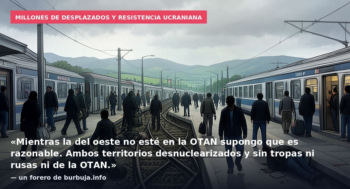 Millones de desplazados y resistencia ucraniana: «Mientras la del oeste no esté en la OTAN supongo que es razonable. Ambos territorios desnuclearizados y sin tropas ni rusas ni de la OTAN.» — un forero de burbuja.info