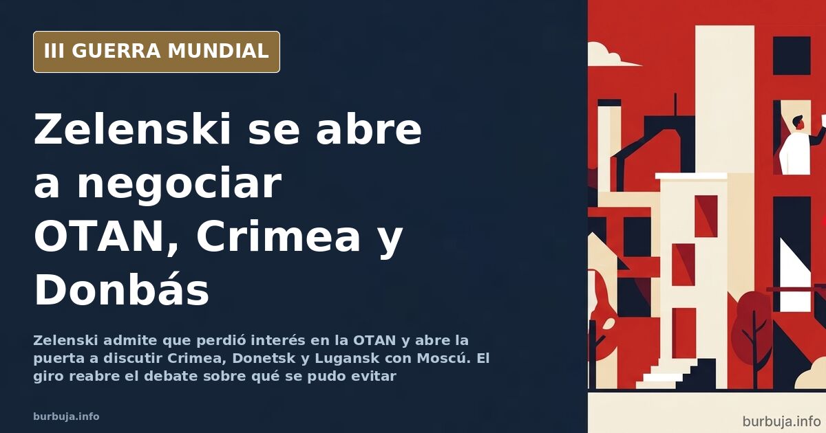Silueta de un mandatario ante un mapa de Ucrania con las regiones de Crimea y Donbás marcadas y columnas de humo lejano en el