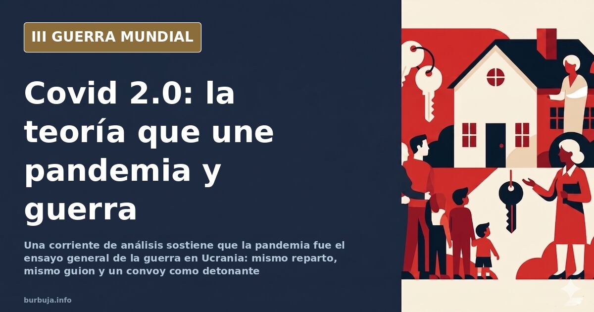 Ilustración documental desaturada de un convoy militar detenido en una carretera europea con humo lejano en el horizonte
