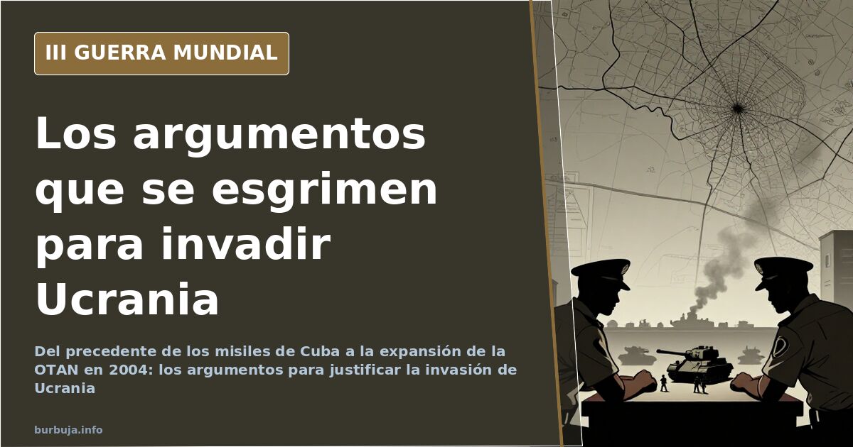 Mapa desaturado del este de Europa con siluetas de vehículos militares y columnas de humo en el horizonte durante la invasión