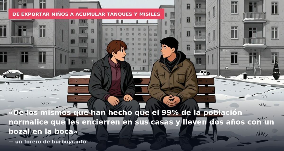 De exportar niños a acumular tanques y misiles: «De los mismos que han hecho que el 99% de la población normalice que les encierren en sus casas y lleven dos años con un bozal en la boca» — un forero de burbuja.info