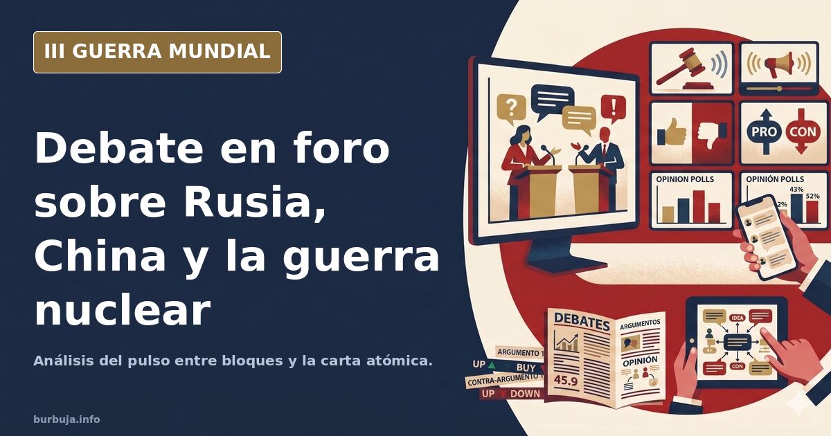 Mapa desaturado con siluetas de bombarderos y humo lejano en el horizonte simbolizando el debate sobre la guerra nuclear