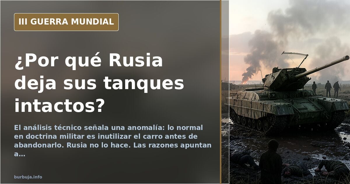 Silueta de carro de combate abandonado en una carretera ucraniana con humo lejano en el horizonte