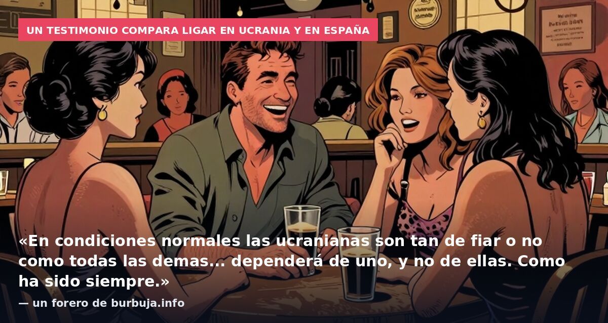 Un testimonio compara ligar en Ucrania y en España: «En condiciones normales las ucranianas son tan de fiar o no como todas las demas... dependerá de uno, y no de ellas. Como ha sido siempre.» — un forero de burbuja.info