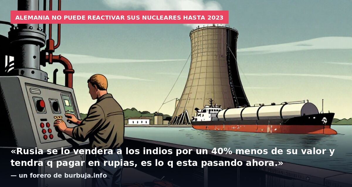 Alemania no puede reactivar sus nucleares hasta 2023: «Rusia se lo vendera a los indios por un 40% menos de su valor y tendra q pagar en rupias, es lo q esta pasando ahora.» — un forero de burbuja.info