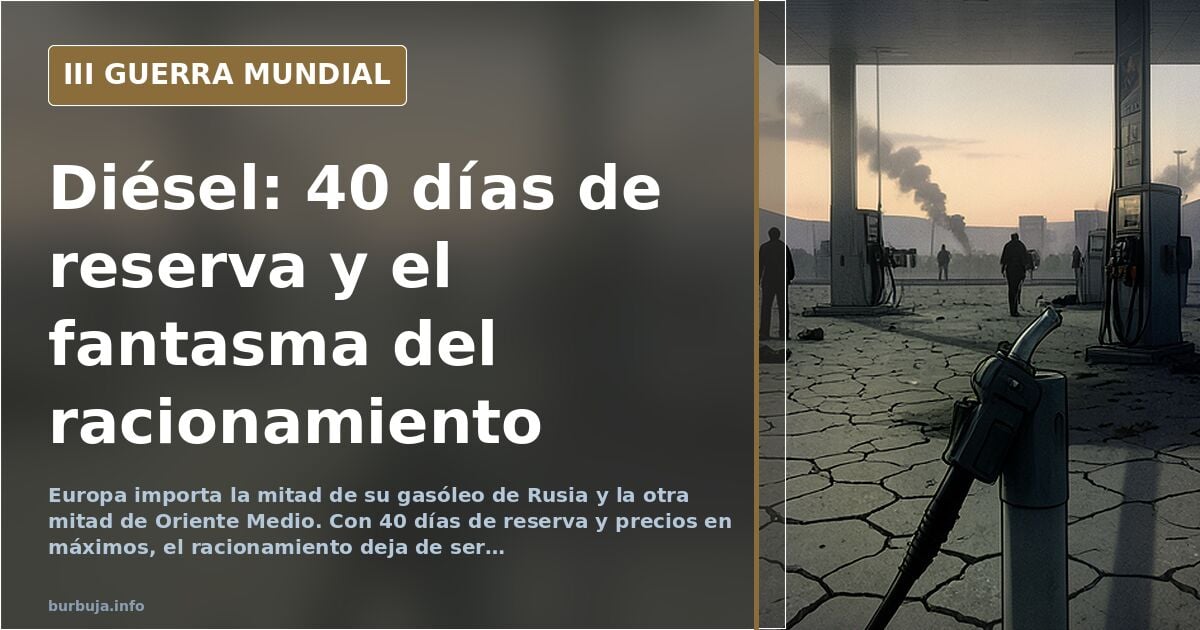 Silueta de camión cisterna y surtidor de diésel con mapa de Europa y reservas en descenso