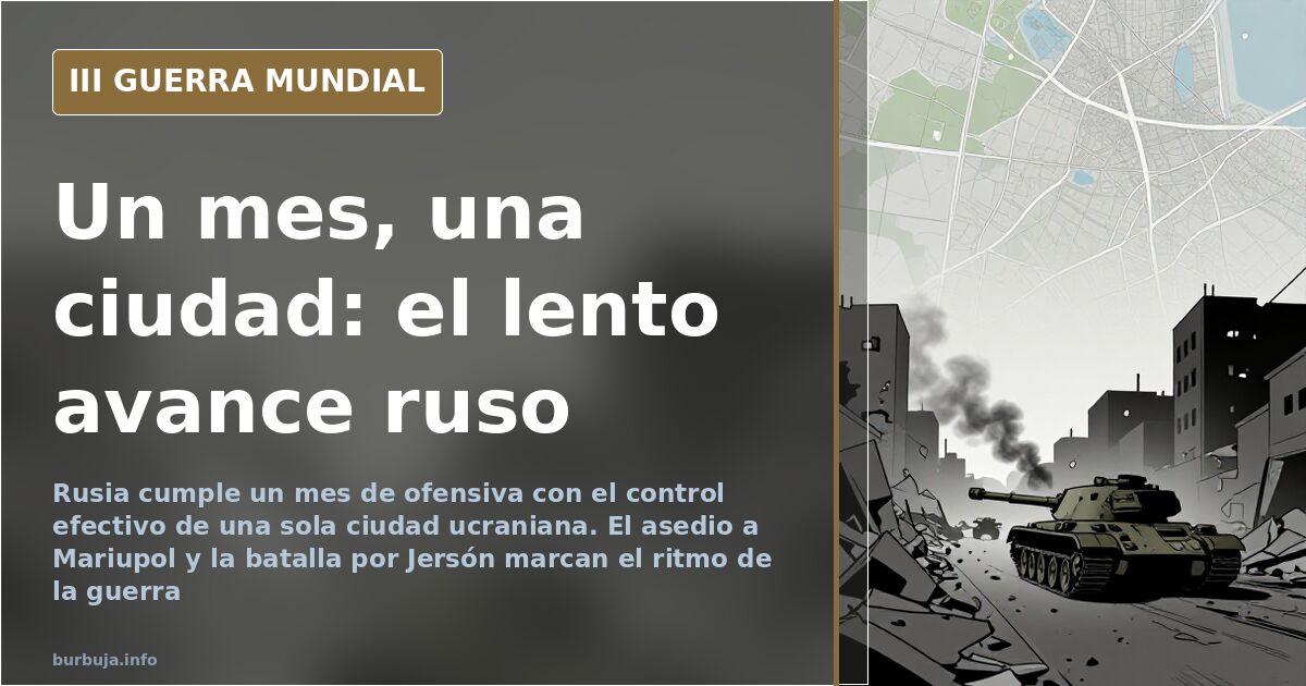 Mapa ilustrado con las ciudades ucranianas bajo asedio y el avance de la ofensiva rusa tras un mes de guerra