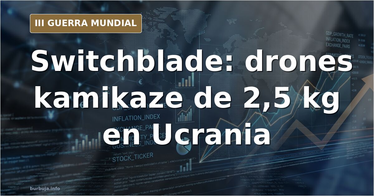 Ilustración documental de un dron kamikaze Switchblade sobre un mapa, con siluetas de vehículos militares y humo lejano