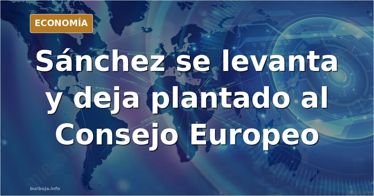 Ilustración editorial de una silla vacía en una mesa de cumbre europea con banderas al fondo, representando la salida de Sánc