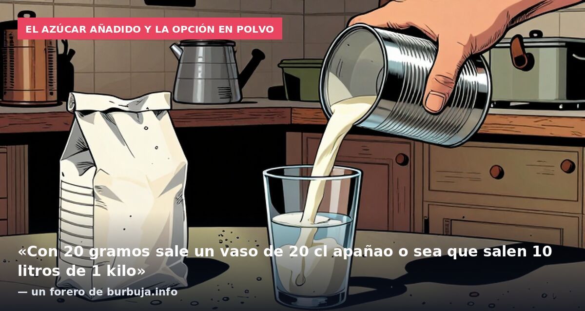El azúcar añadido y la opción en polvo: «Con 20 gramos sale un vaso de 20 cl apañao o sea que salen 10 litros de 1 kilo» — un forero de burbuja.info