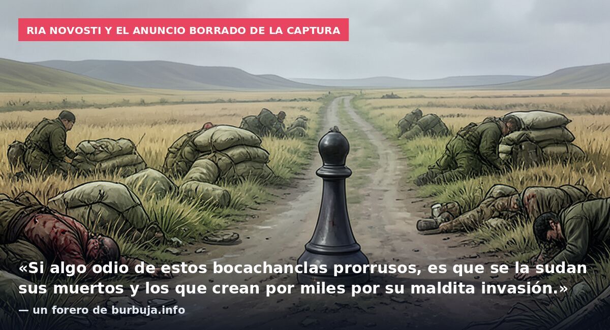 RIA Novosti y el anuncio borrado de la captura: «Si algo odio de estos bocachanclas prorrusos, es que se la sudan sus muertos y los que crean por miles por su maldita invasión.» — un forero de burbuja.info