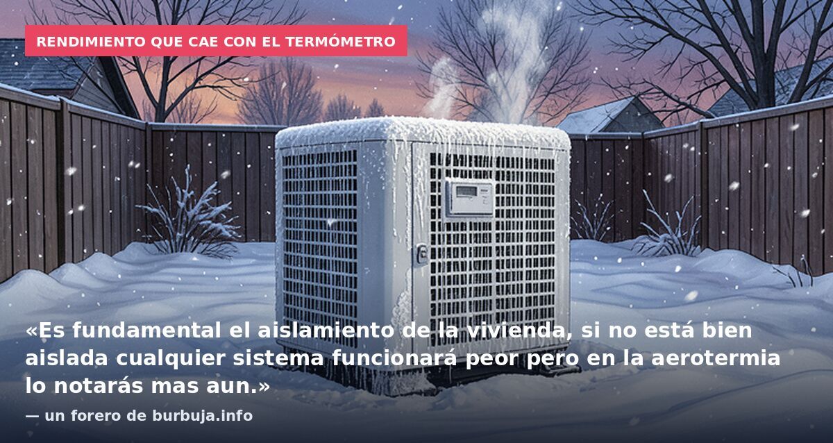 Rendimiento que cae con el termómetro: «Es fundamental el aislamiento de la vivienda, si no está bien aislada cualquier sistema funcionará peor pero en la aerotermia lo notarás mas aun.» — un forero de burbuja.info