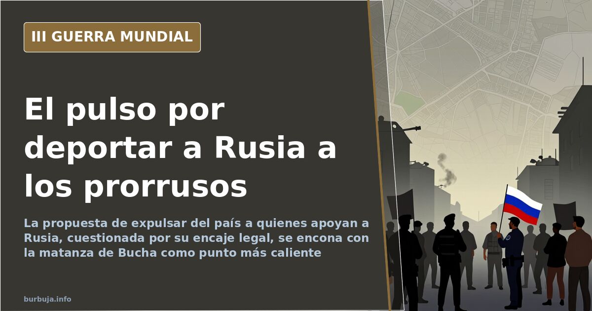 Mapa desaturado de Europa con Rusia y Ucrania señaladas y siluetas de material militar en la distancia