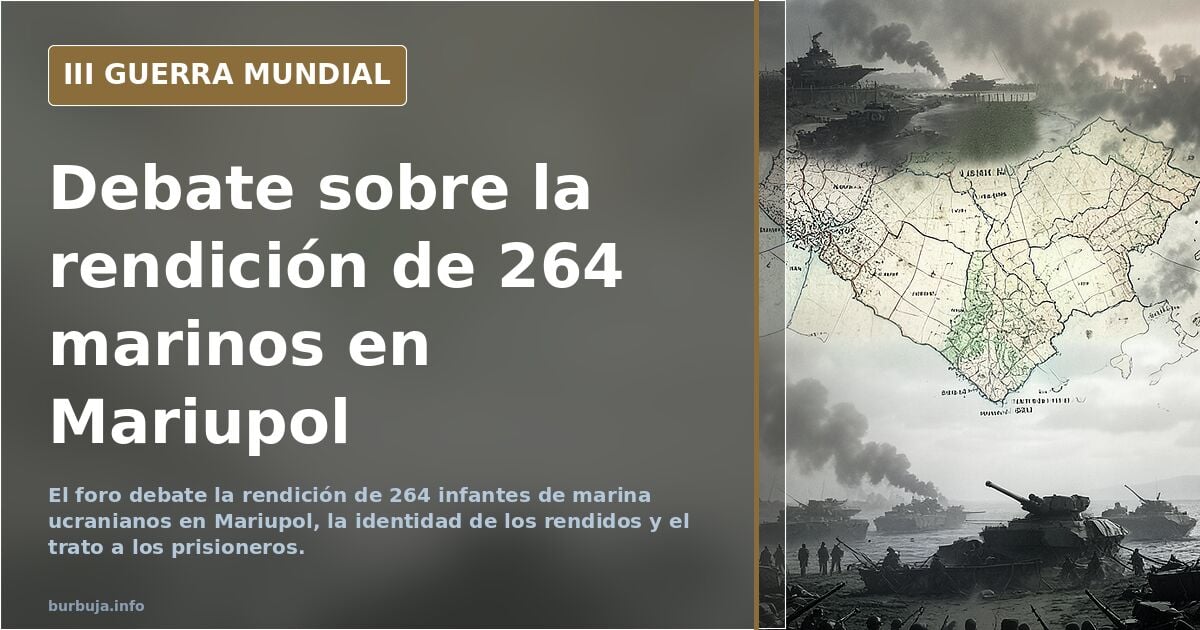 Silueta de infantes de marina ucranianos rindiéndose en Mariupol ante fuerzas rusas, con humo al fondo