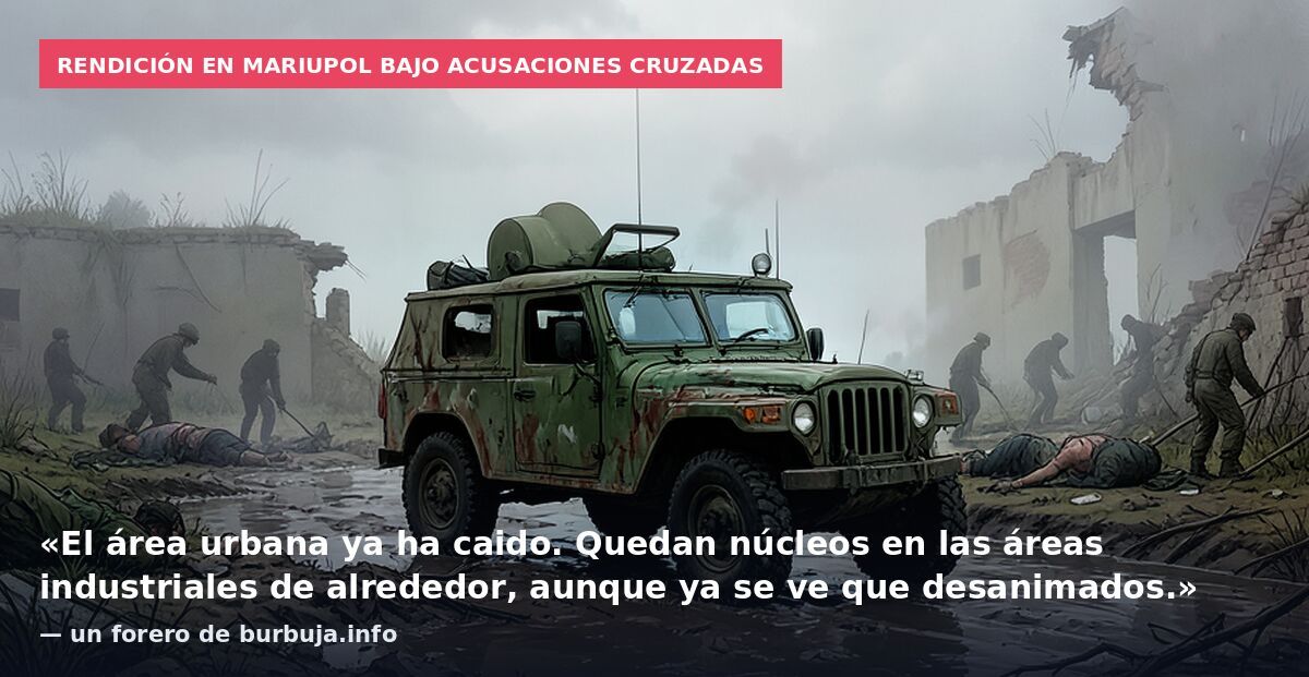 Rendición en Mariupol bajo acusaciones cruzadas: «El área urbana ya ha caido. Quedan núcleos en las áreas industriales de alrededor, aunque ya se ve que desanimados.» — un forero de burbuja.info