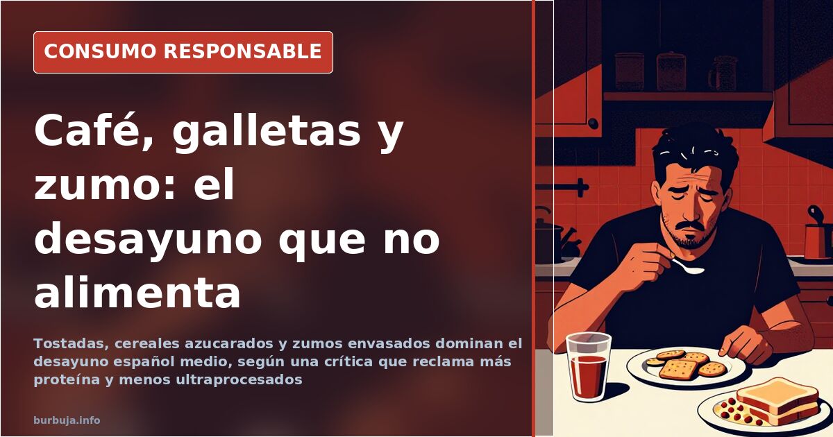 Tostadas con mermelada, un bol de cereales y un vaso de zumo sobre una mesa, el desayuno español medio que se critica