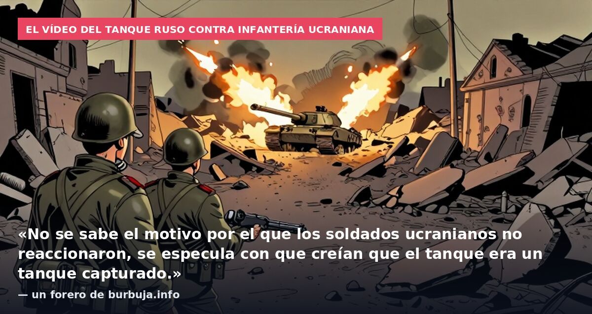 El vídeo del tanque ruso contra infantería ucraniana: «No se sabe el motivo por el que los soldados ucranianos no reaccionaron, se especula con que creían que el tanque era un tanque capturado.» — un forero de burbuja.info