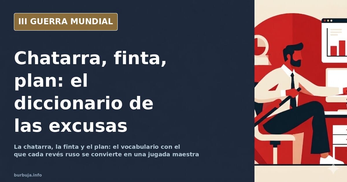 El glosario de las excusas prorrusas: mapa desaturado con siluetas de vehículos militares abandonados y humo lejano en el hor