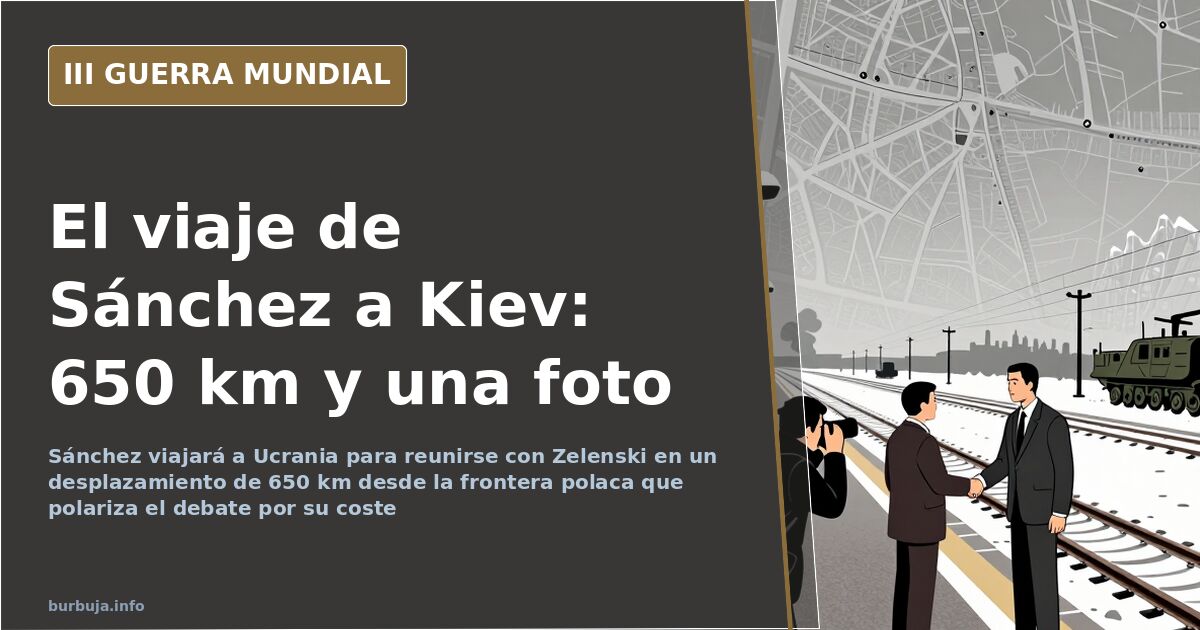 Silueta de un avión oficial sobre un mapa de Europa del Este con la ruta terrestre marcada hacia Kiev