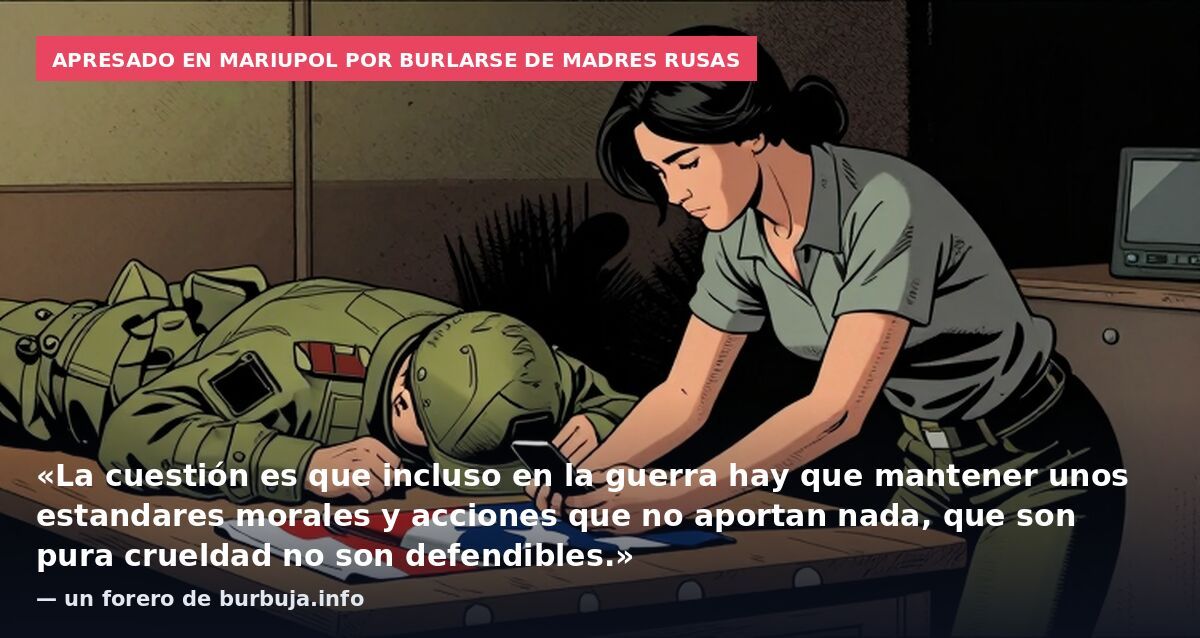 Apresado en Mariupol por burlarse de madres rusas: «La cuestión es que incluso en la guerra hay que mantener unos estandares morales y acciones que no aportan nada, que son pura crueldad no son defendibles.» — un forero de burbuja.info