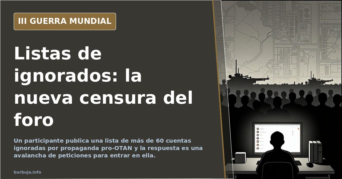 Ilustración documental desaturada de una pantalla con listas de nombres y siluetas de equipamiento militar en el horizonte