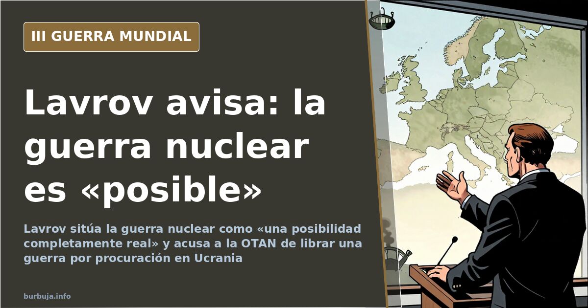 Mapa de Europa con siluetas de misiles y humo al fondo en una ilustración sobre la advertencia nuclear de Lavrov