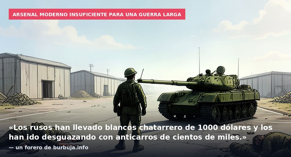 Arsenal moderno insuficiente para una guerra larga: «Los rusos han llevado blancos chatarrero de 1000 dólares y los han ido desguazando con anticarros de cientos de miles.» — un forero de burbuja.info