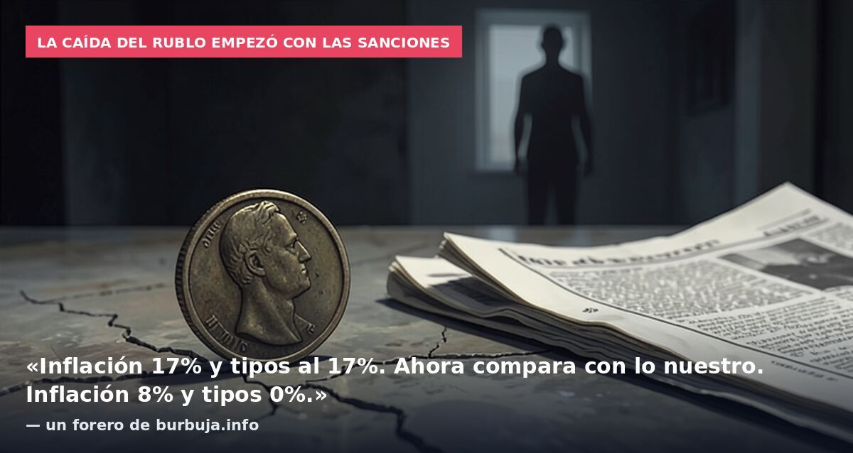 La caída del rublo empezó con las sanciones: «Inflación 17% y tipos al 17%. Ahora compara con lo nuestro. Inflación 8% y tipos 0%.» — un forero de burbuja.info