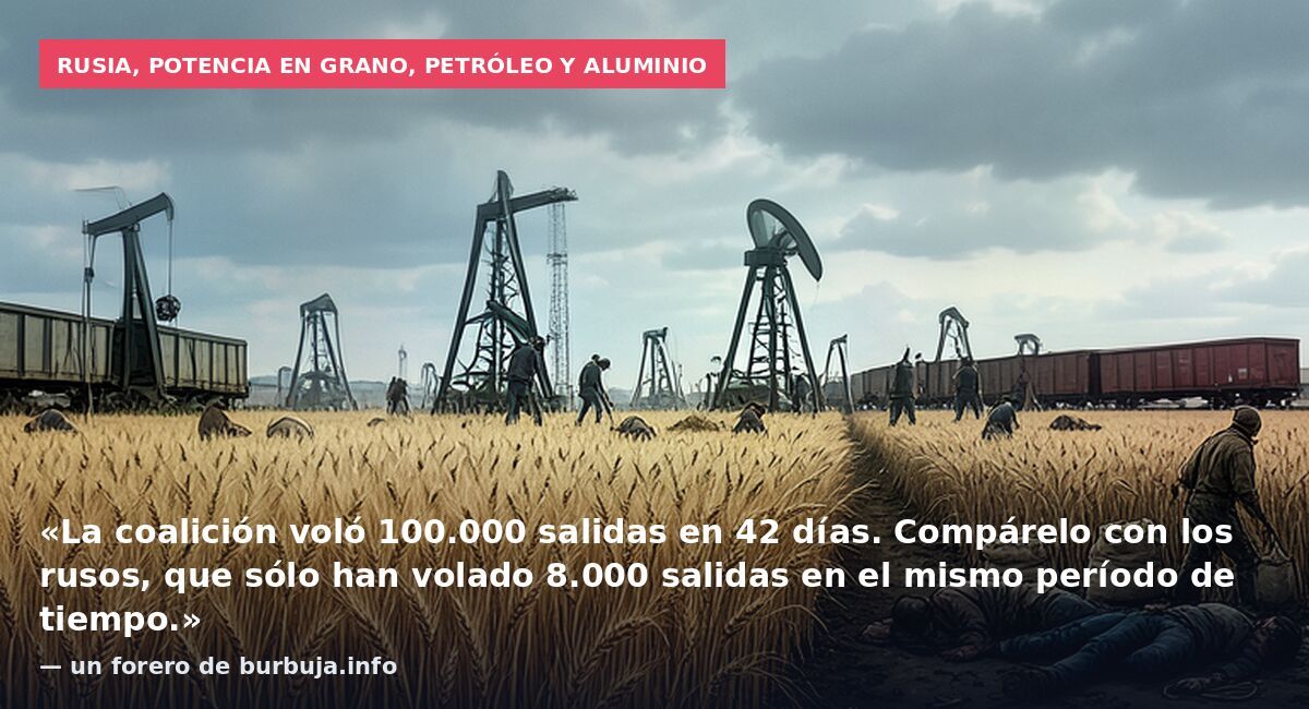 Rusia, potencia en grano, petróleo y aluminio: «La coalición voló 100.000 salidas en 42 días. Compárelo con los rusos, que sólo han volado 8.000 salidas en el mismo período de tiempo.» — un forero de burbuja.info