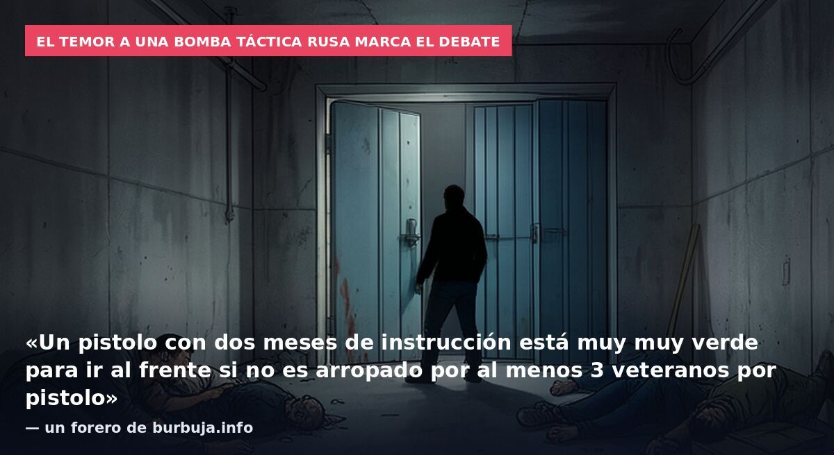 El temor a una bomba táctica rusa marca el debate: «Un pistolo con dos meses de instrucción está muy muy verde para ir al frente si no es arropado por al menos 3 veteranos por pistolo» — un forero de burbuja.info