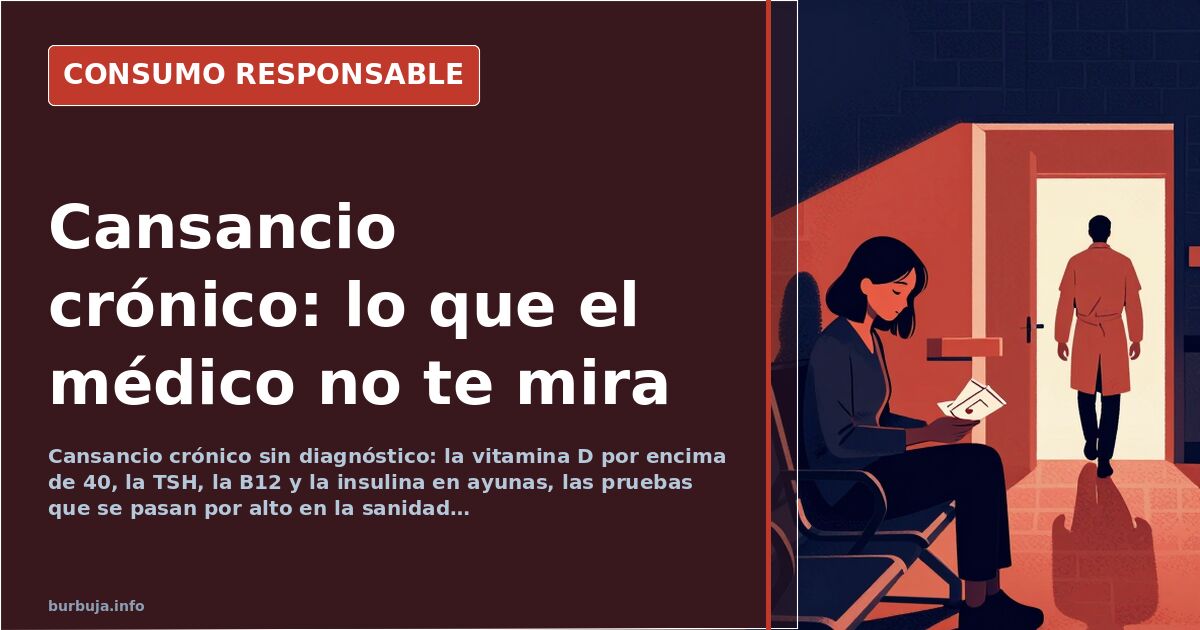Persona agotada consultando los resultados de una analítica de sangre para fatiga crónica y tiroides