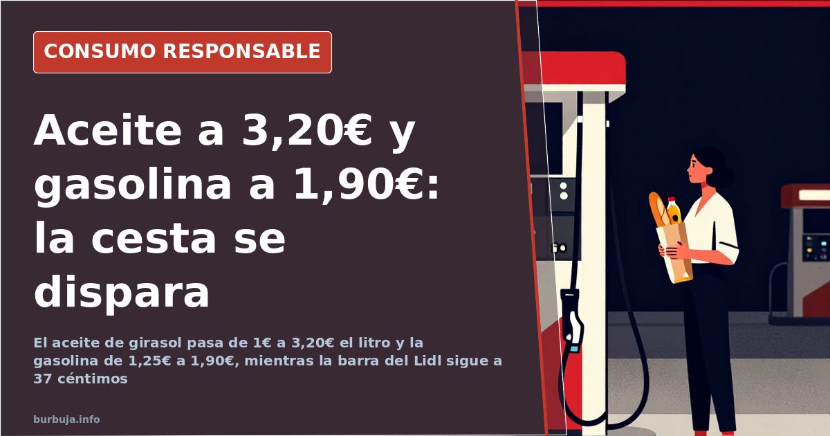 Estantería de supermercado con aceite de girasol y pan, símbolo de la subida de precios de la cesta de la compra