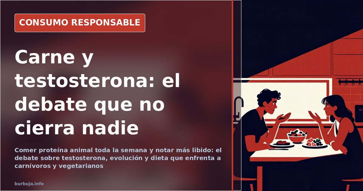 Plato con carne roja y legumbres junto a un corredor, ilustrando el debate sobre proteína animal, testosterona y libido