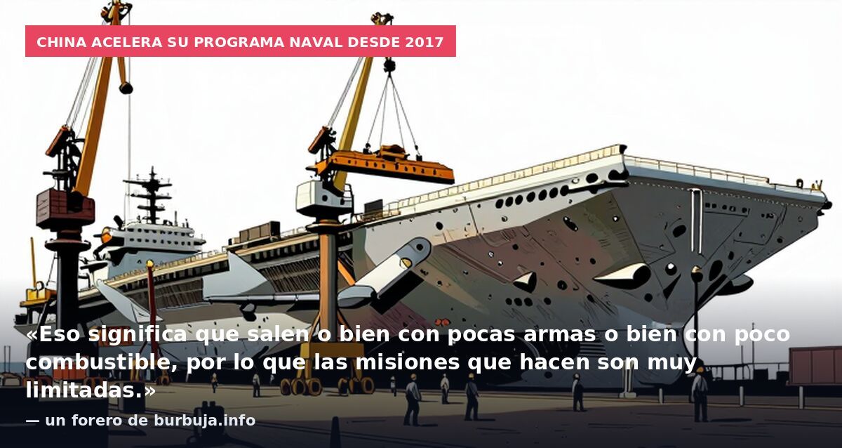 China acelera su programa naval desde 2017: «Eso significa que salen o bien con pocas armas o bien con poco combustible, por lo que las misiones que hacen son muy limitadas.» — un forero de burbuja.info