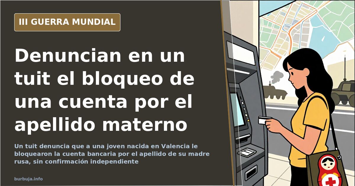 Cartel de bloqueo de cuenta en una sucursal bancaria con expedientes de sanciones europeas apilados sobre el mostrador