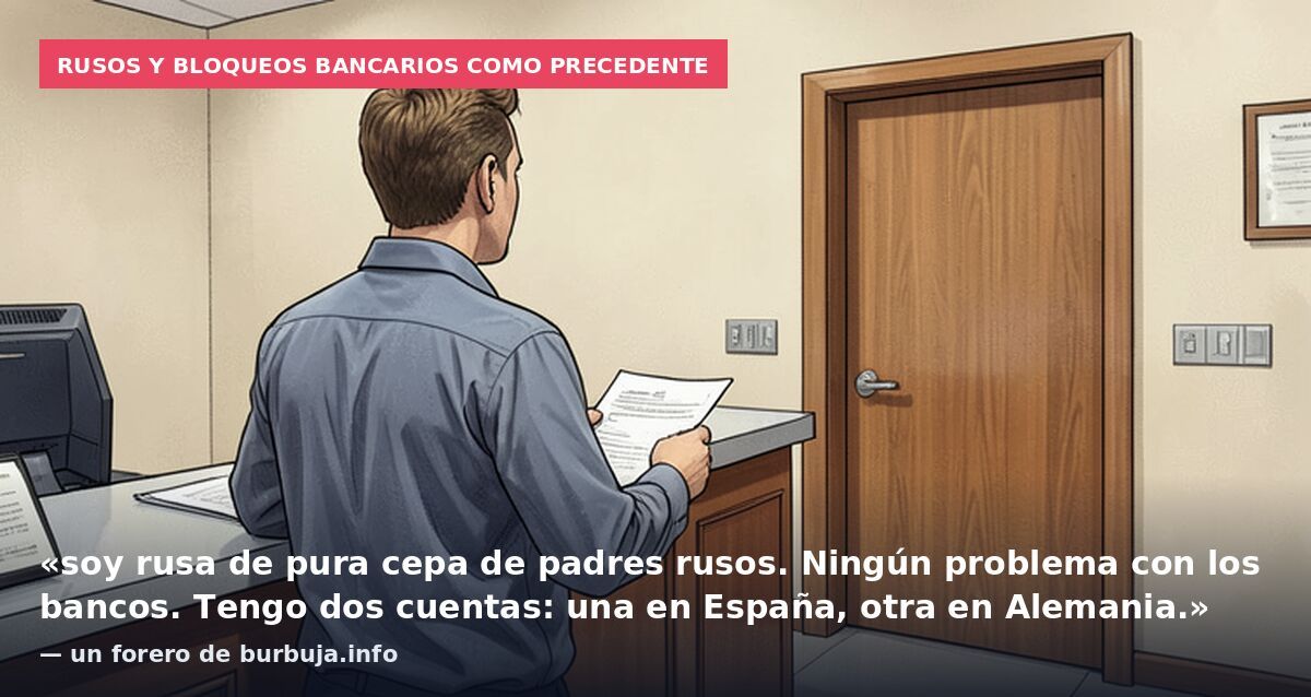 Rusos y bloqueos bancarios como precedente: «soy rusa de pura cepa de padres rusos. Ningún problema con los bancos. Tengo dos cuentas: una en España, otra en Alemania.» — un forero de burbuja.info