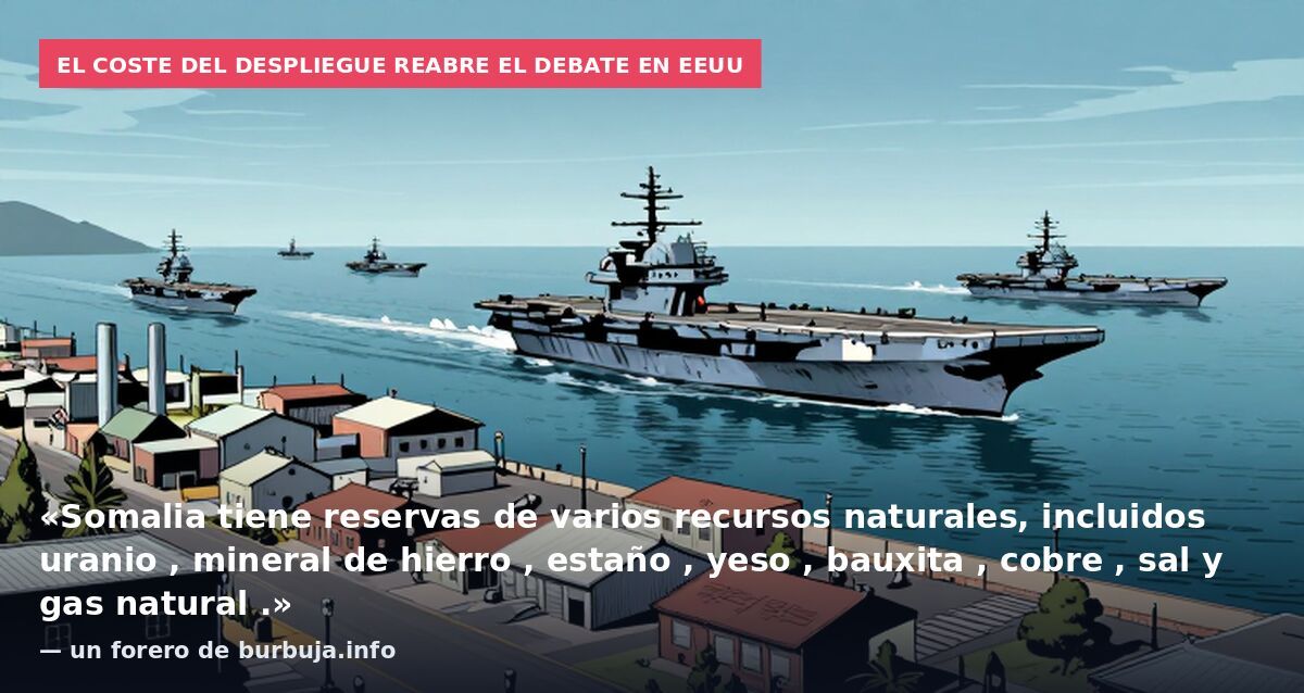 El coste del despliegue reabre el debate en EEUU: «Somalia tiene reservas de varios recursos naturales, incluidos uranio , mineral de hierro , estaño , yeso , bauxita , cobre , sal y gas natural .» — un forero de burbuja.info