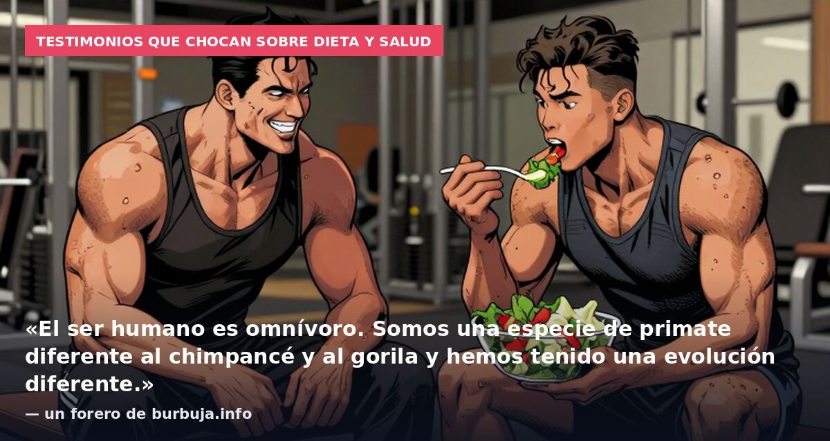 Testimonios que chocan sobre dieta y salud: «El ser humano es omnívoro. Somos una especie de primate diferente al chimpancé y al gorila y hemos tenido una evolución diferente.» — un forero de burbuja.info