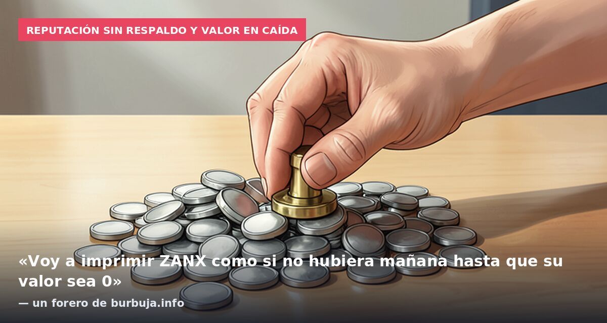 Reputación sin respaldo y valor en caída: «Voy a imprimir ZANX como si no hubiera mañana hasta que su valor sea 0» — un forero de burbuja.info