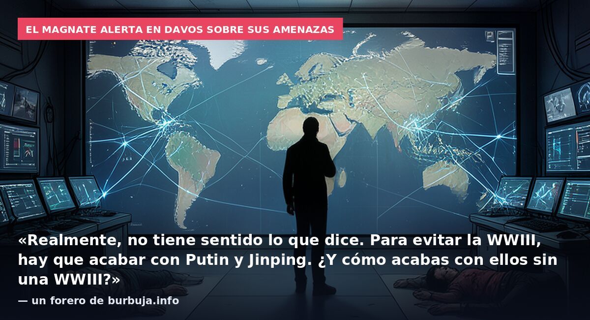 El magnate alerta en Davos sobre sus amenazas: «Realmente, no tiene sentido lo que dice. Para evitar la WWIII, hay que acabar con Putin y Jinping. ¿Y cómo acabas con ellos sin una WWIII?» — un forero de burbuja.info