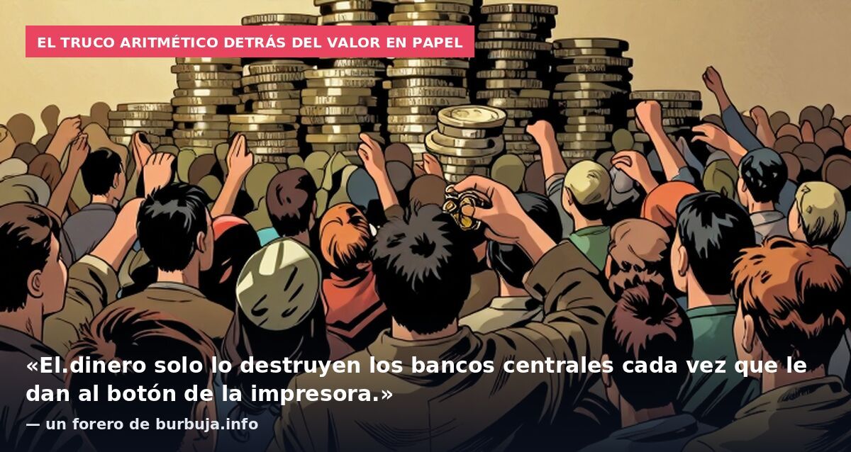 El truco aritmético detrás del valor en papel: «El.dinero solo lo destruyen los bancos centrales cada vez que le dan al botón de la impresora.» — un forero de burbuja.info