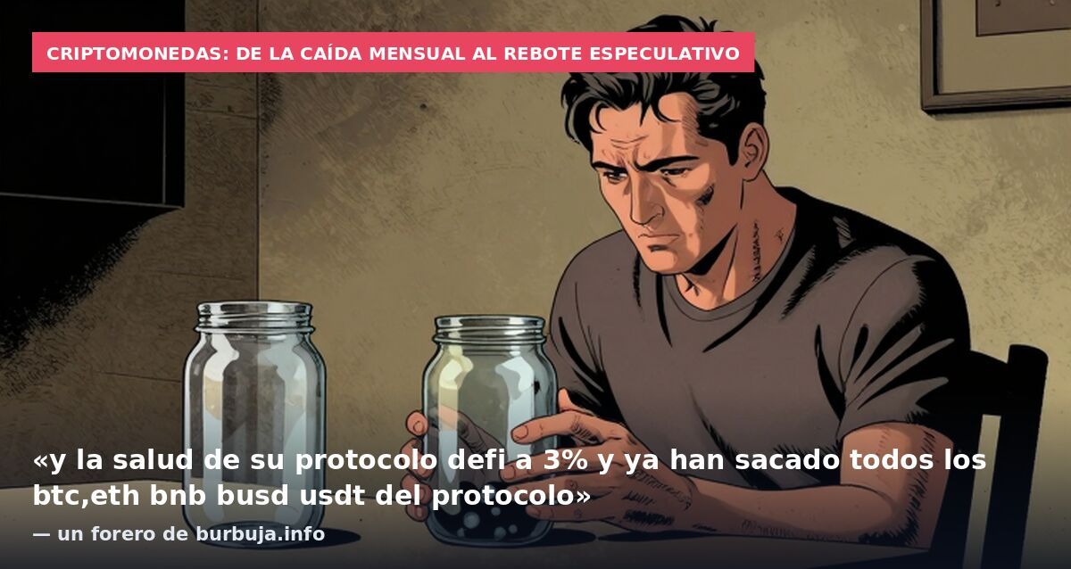 Criptomonedas: de la caída mensual al rebote especulativo: «y la salud de su protocolo defi a 3% y ya han sacado todos los btc,eth bnb busd usdt del protocolo» — un forero de burbuja.info